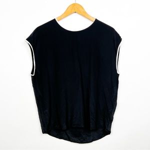 Vince black silk white trim cap sleeve sleeveless tank top boxy blouse Medium